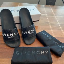 Mint Authentic Givenchy Logo Black Slides Flat Sandals - Female Size 8 / 8.5 US (40 EU) - With Original Box And Sleeves