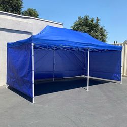 (New) $225 Heavy Duty 10x20 ft Canopy Ez Pop Up Tent with (4) Sidewalls, Color White or Blue