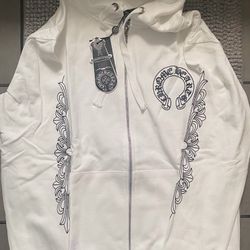White Chrome Hearts Hoodie Zip Up Size Medium