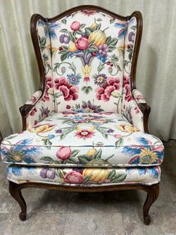 French Provincial Floral Fruit Wingback Chair