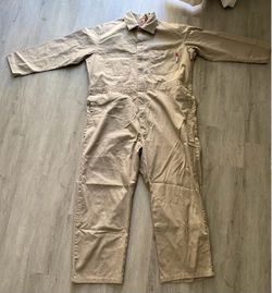 WALLS FR FLAME RESISTANT Size 2XL PIT=27" ZIP UP COVERALLS Khaki Brown Tan