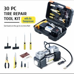 HEAVY DUTY 12V Portable Air Compressor Car Tire Inflator w 30pc Tire Repair Kit