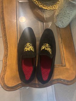 ELANROMAN Men's Loafers Velvet Embroidery Slip on Penny Party Wedding Prom Shoes size 13