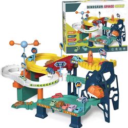 Kidology Dinosaur Space Orbit Race Track Car Toy for Kids Adventure Vehicle Playset - Preschool Car Games Toys for Kids Boys, Climbing Hills Rail Car 