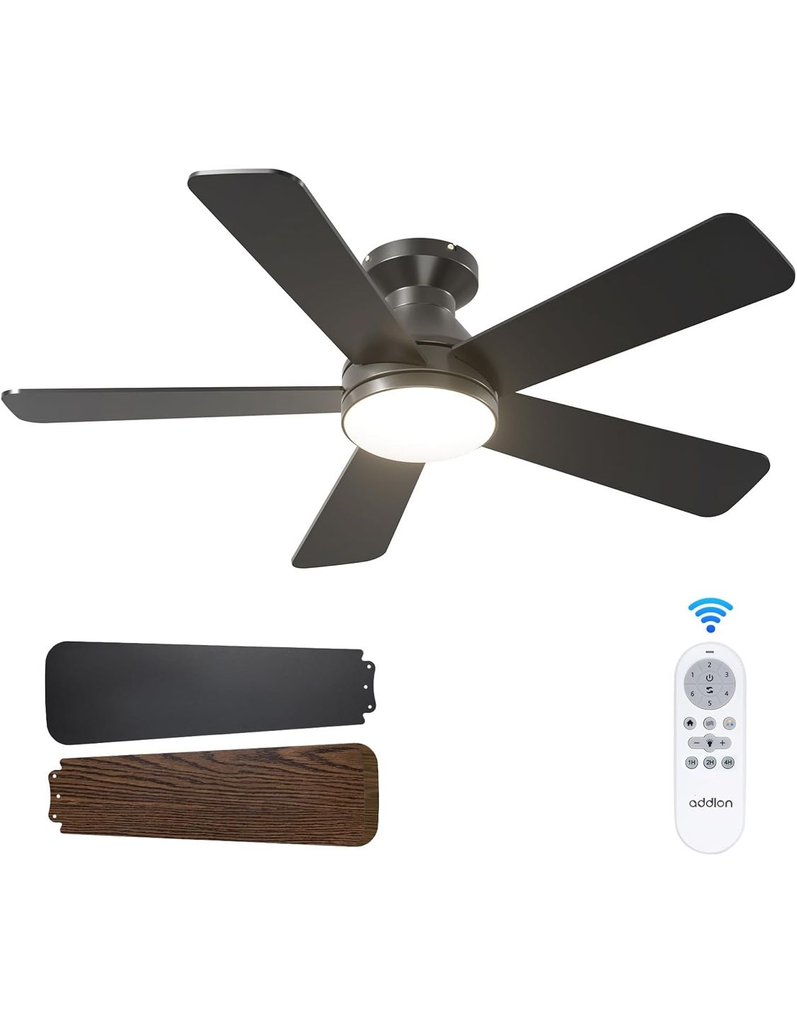 Ceiling Fans with Lights, 42 Inch Low Profile Ceiling Fan with Light and Remote Control, Flush Mount, Reversible, 3CCT, Dimmable, Quiet, Black Small C
