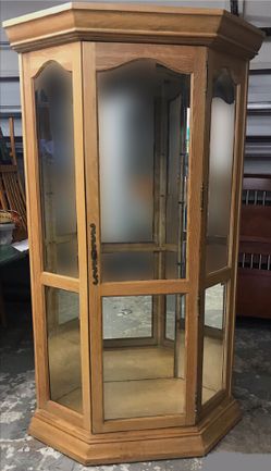 Lighted Corner Curio Wood Cabinet with Glass Shelves