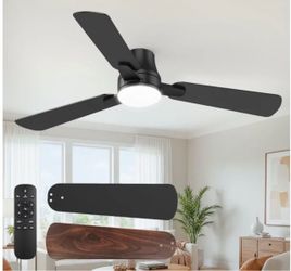 OSTIVE Ceiling Fans with Lights and Remote: 42 Inch Modern Ceiling Fan, Low Profile Flush Mount, Quiet Reversible DC Motor & 3CCT Dimmable LED for Bed