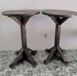 Pair Rustic Round Wood Table