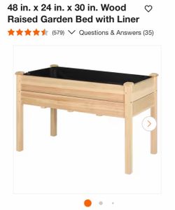 48 in. x 24 in. × 30 in. Wood Raised Garden Bed with Liner