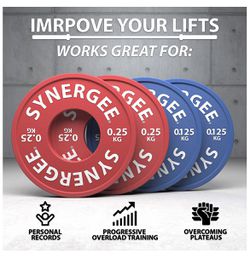 Synergee Rubberized Fractional Plates and Change Plates 0.125 kg, 0.25 kg, 0.5 kg, 1.0 kg, 1.5 kg, 2.0 kg and 2.5 kg Set. Incremental Weights, Micro