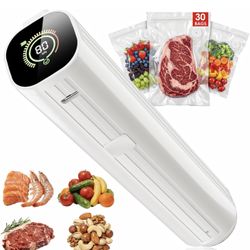 New-Compact Vacuum Sealer for Food (Vacuum Sealer Machine + 30 Reusable Vacuum Bags) Powerful Handheld Vacuum Sealer Machine, Featuring LED Pressure D