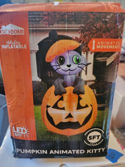 PENDING - 2 - 5 FT Pumpkin Animated Kitty Halloween Inflatable — LED