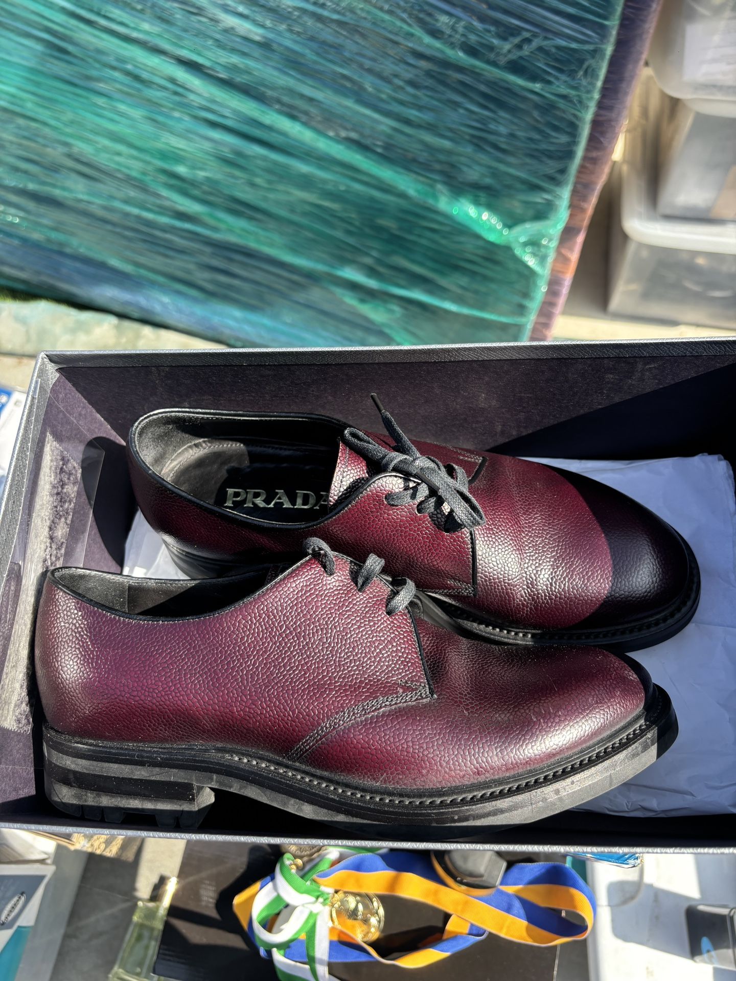 Men’s Burgundy leather Prada Shoes
