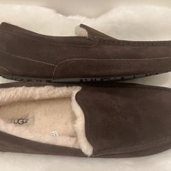 New! UGG Men Suede Ascot Slippers. Dark Brown. Size 18