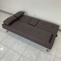 (New) $155 Futon Sofa Bed Folding Couch Living Room Furniture 65x30x31”, Grey/Brown 