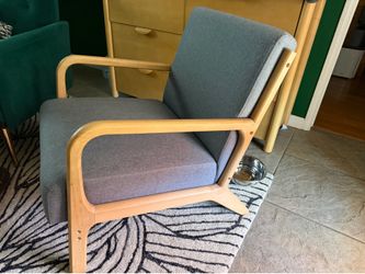 Mid-Century Modern Accent Chair / Armchair, Gray Fabric & Wood