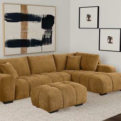 Sectional Sofa With Ottoman - Large Stylish Sectional In amber Fabric