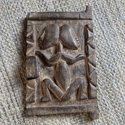 Antique Early 20th Century African Carved Wood Granary Door Art Piece 7x10”  Added hardware to be hung   Great for twins or Gemini zodiac or lovers 