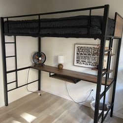 Two Twin Bunk Bed With Attached Desk 