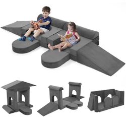 Modular Kids Play Couch 10PCS, 10 in 1 Multifunctional Kids Sofa for Playing Playroom Bedroom, Creativing, Sleeping, Indoor Toddler Couch for Boys and