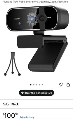 1080P Webcam with Privacy Cover and Tripod stand