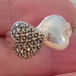Vintage JUDITH JACK "JJ" STERLING hearts MARCASITES BAND RING- SZ8.50