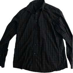 Kenneth Cole New York Dress Shirt Men Medium Long Sleeve - Black & Gray Plaid