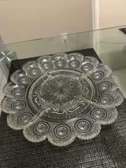 Glass Platter Sectioned For Appetizers Or Any Foods