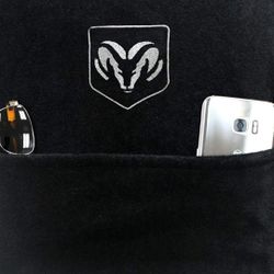 Custom Fit Console Cover with Embroidered Logo for Select Dodge Ram Models with Jump Seat - Cotton (Black) (Officially Licensed, 