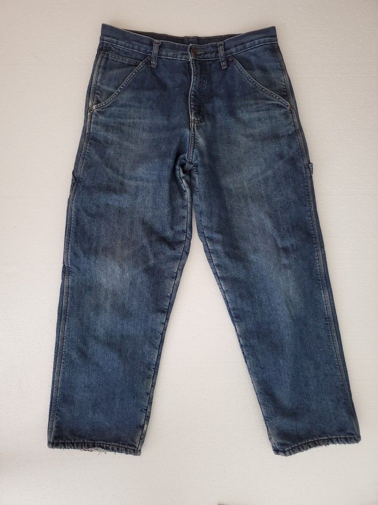 Blue Jeans Wrangler Fleece Lined 32 X 28 Workwear Carpenter Pants