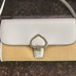 New Kate Spade Wicker/white Leather Crossbody Bag