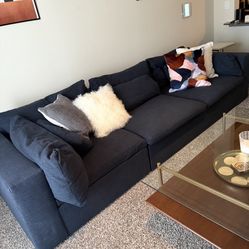 West Elm Blue Linen Sectional – Seats Up to 7 