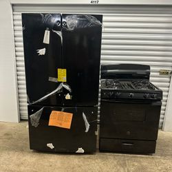 GE Kitchen Set: Black French Door Refrigerator & Gas Stove for Sale!
