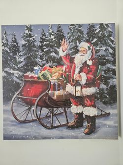 $35.00 - Christmas Canvas Wall Art, Glitter Accents! Santa Clause/Red Sleigh Loaded with Gifts - Gorgeous Wall Decor or Tabletop Statement Accent!