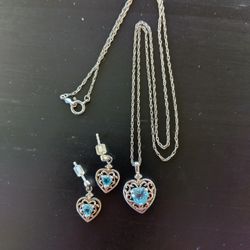 925 Silver Heart Necklace And Earrings Set