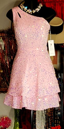 Princess Rose Quartz Off Shoulder Velvet Sequins Evening Dress; Size Medium