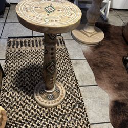 Tall wood  table for decoration with crate