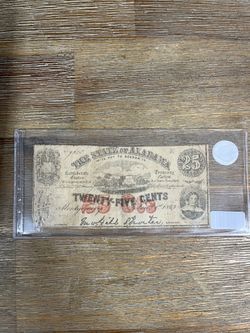Civil War Era 1863 Alabama 25 Cents Treasury Note.