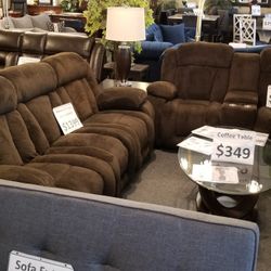 Brand New Brown Linen Or Leather Gel Manual Reclining Sofa + Loveseat 2PCs Set