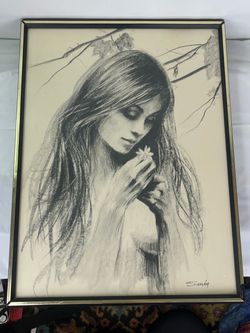 Vintage Sandu Liberman "Flower of Love" Framed Lithograph Print