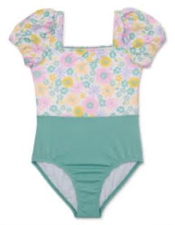 Wonder Nation Girls Puff Sleeve Swimsuit Size L (10-12)