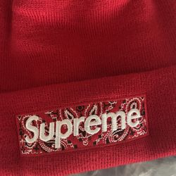 Supreme Bandana Box Logo Beanie Red 