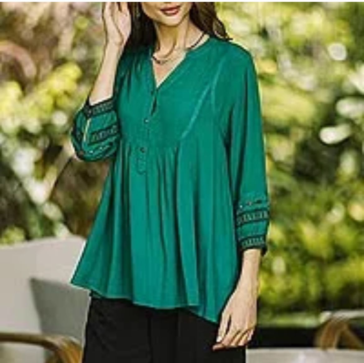 Embroidered Green Viscose Tunic, "Viridian Beauty