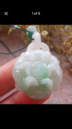 Certificate Jadeite white Green Jade Pendant good fortune Rose Flower