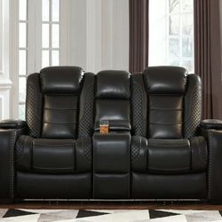 Party Time Midnight Power Reclining Loveseat with Console

