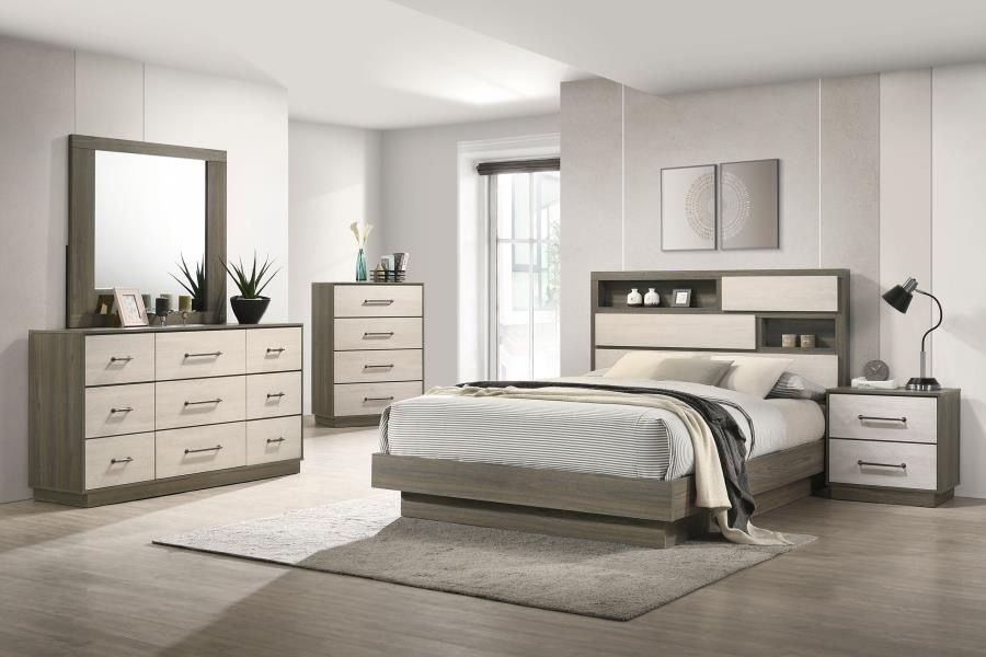 4 PIECE QUEEN CAL OR EASTERN KING SIZE BED BEDROOM SET DRESSER NIGHTSTAND MIRROR STORAGE PLATFORM STYLE