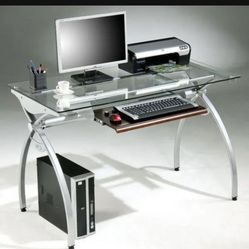Tempered Glass -top Steel Frame Computer Desk 