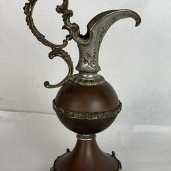 Aladin Lamp Antique Ornate Ewer / Decorative Vase – Metal & Wood – Baroque Style Statement Piece