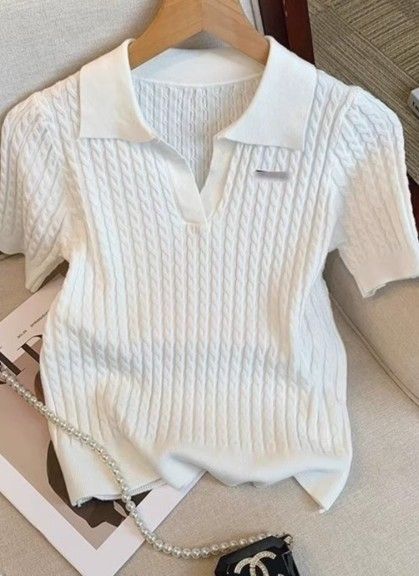 Silk-knit blazer with turned-down collar, women's summer large-sized loose-fitting T-shirt with slimming design and checkered short sleeves
