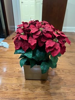 Large Artificial Poinsettia Plant in Gold Decorative Planter